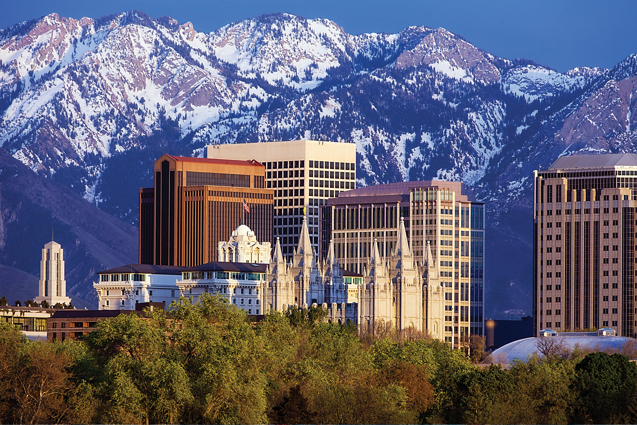 Buildings and mountains in Salt Lake City, Utah