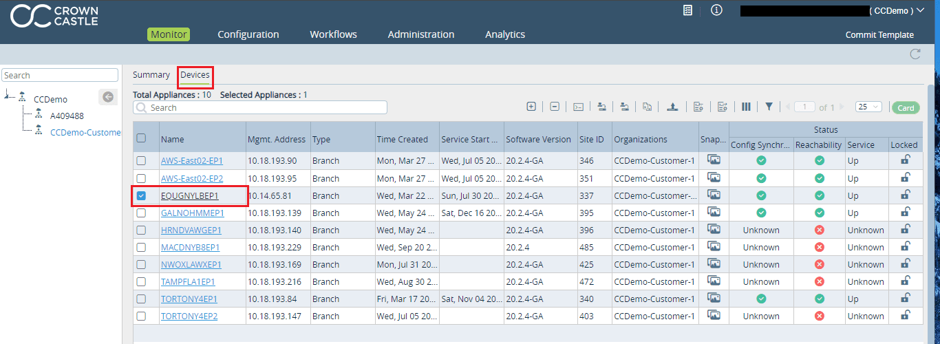 general view of the Devices tab